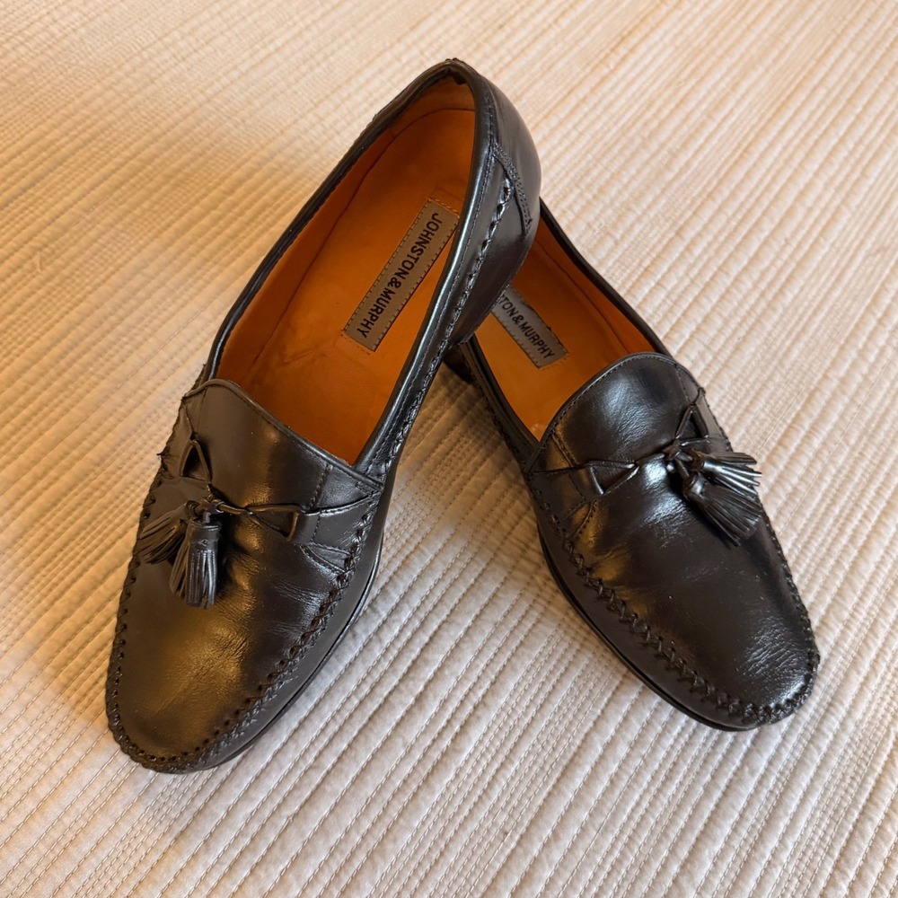 Johnston & Murphy Mens Black Leather Tassel Loafers 15-0961 Dress Shoes 9 M